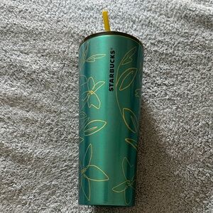 Starbucks Teal Metallic 24oz stainless steel with Yellow Straw Accents